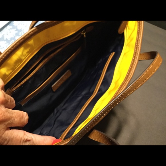 NWOT Michael Kors Gold Nylon/Brown Leather Purse - Picture 7 of 8